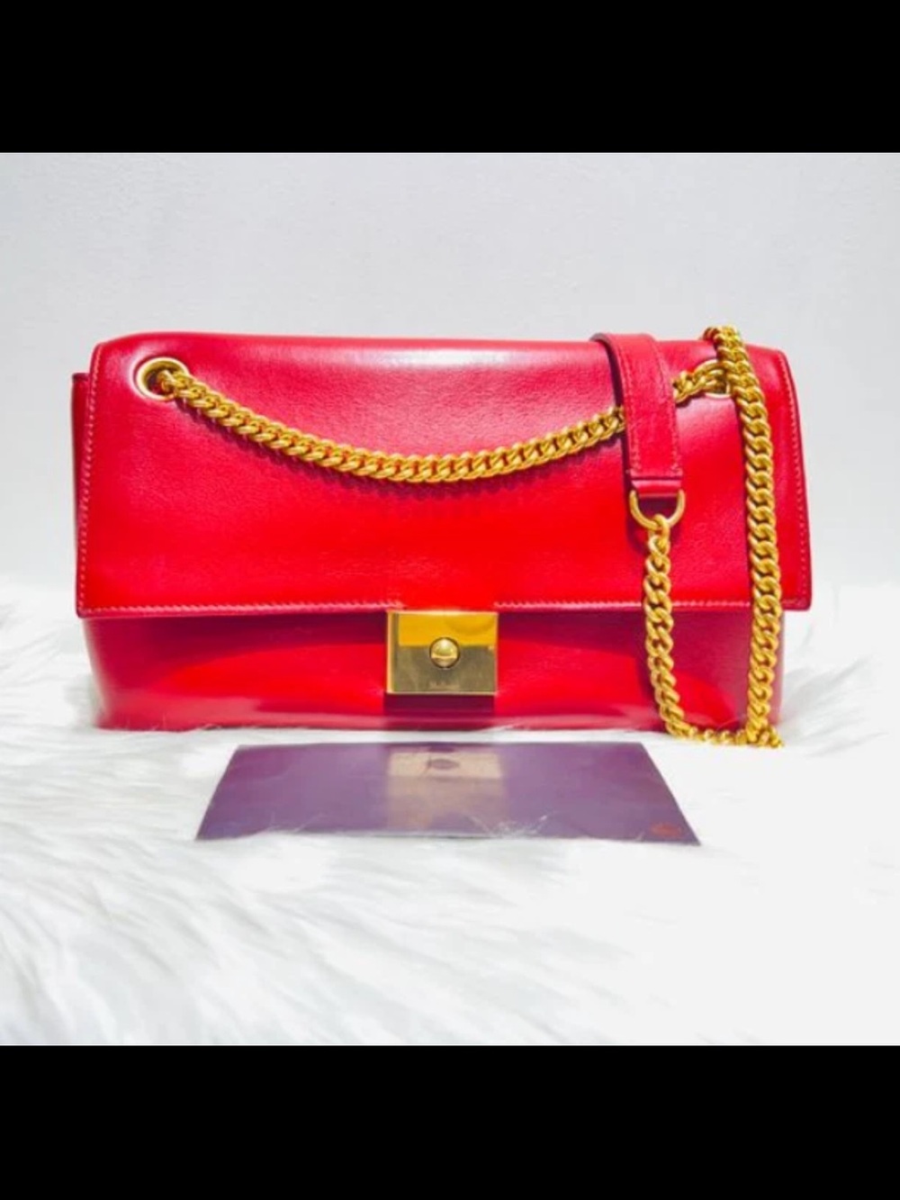 Mulberry Red Leather Shoulder Bag with Gold Chain